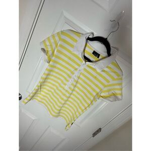 Casall women’s golf shirt yellow white striped size medium